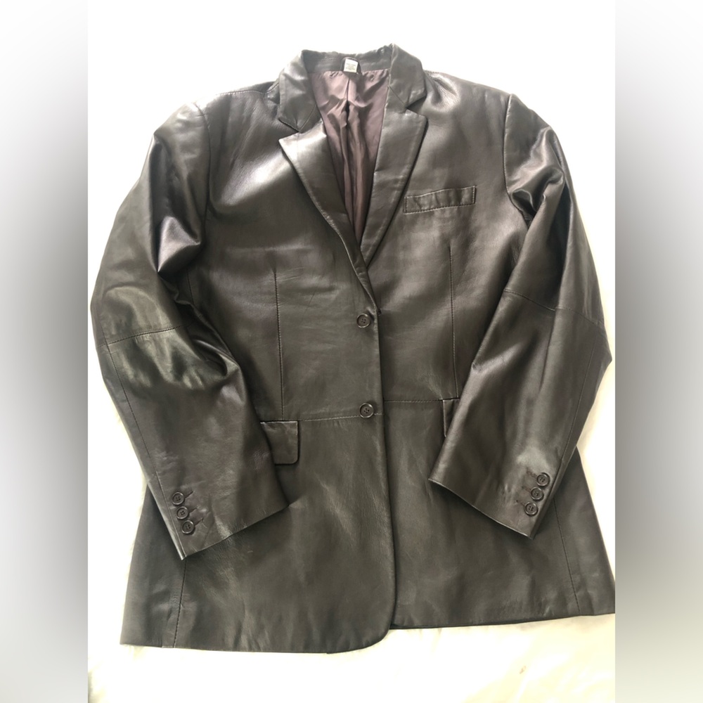 Calvin Klein leather blazer brown EUC